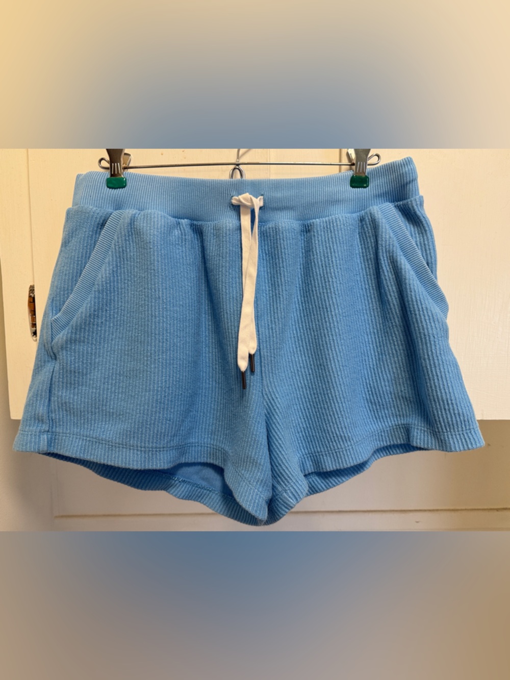 Aerie Ribbed Light Blue Drawstring Shorts for Women